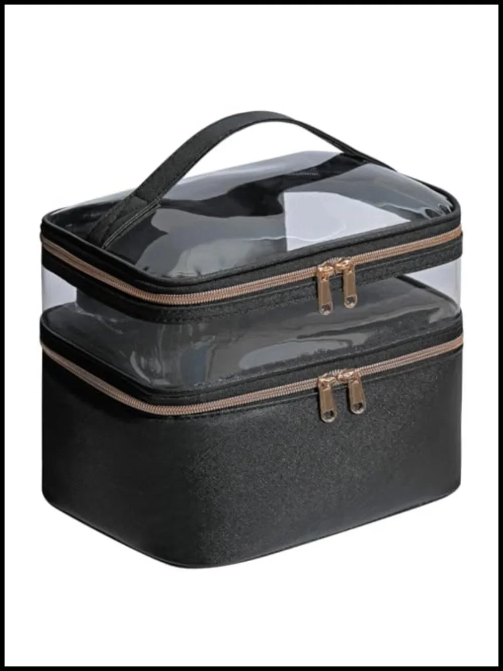 Large Double Layer Makeup Bag with Brush Storage, Waterproof Leather Toiletry